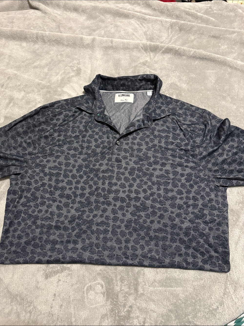 Linksoul Men's Dark Navy Floral-Patterned Polo